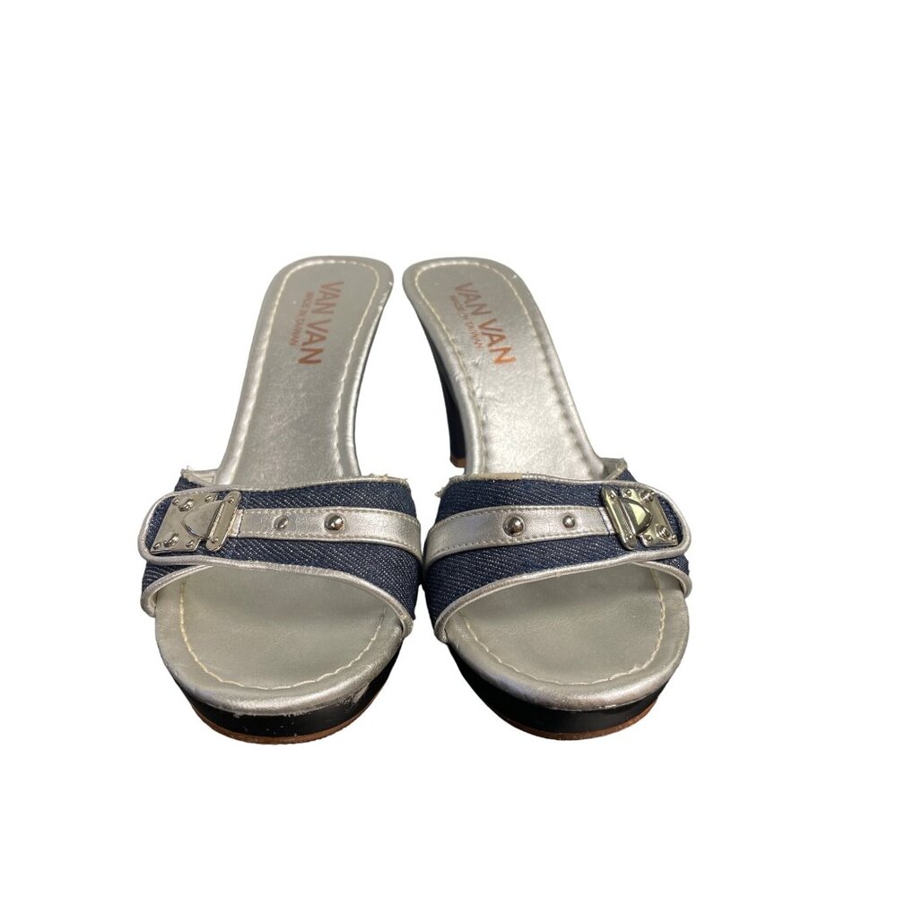 VanVan Women's Denim Blue & Silver High heeled Sandals Size 7 SKU 1876